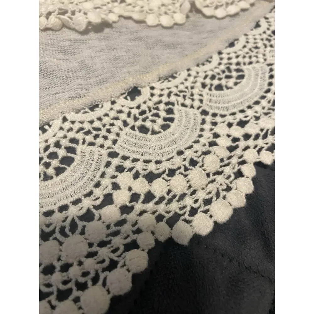 Y2K Abercrombie & Fitch W Oatmeal Long Slv Crochet Lace Hem Boho Cottagecore S